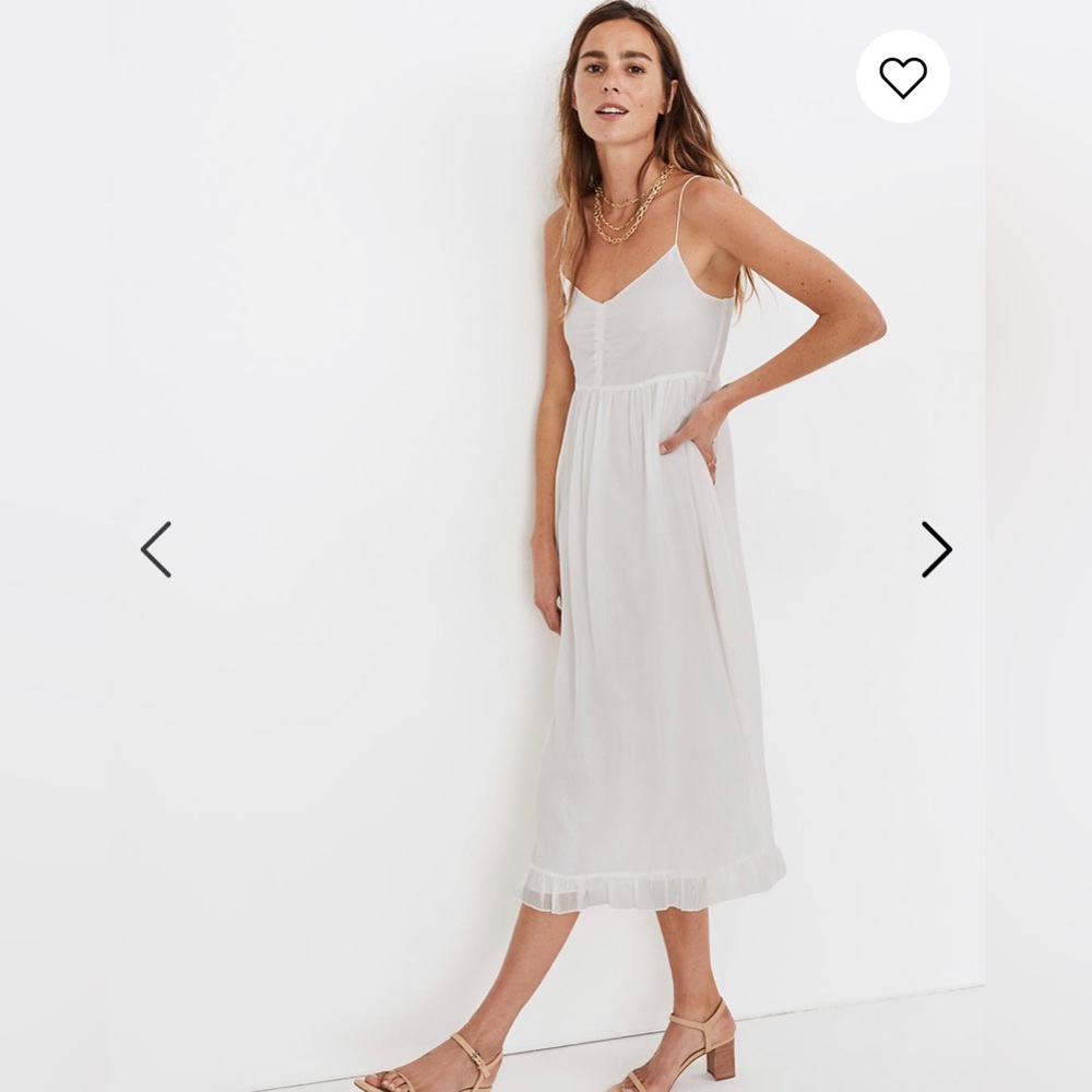 NWT Madewell Silk Ruched Ruffle-Hem Midi Dress